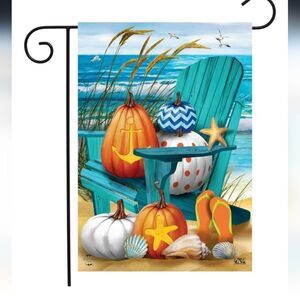 Beach-Themed Garden Flag with Pumpkins